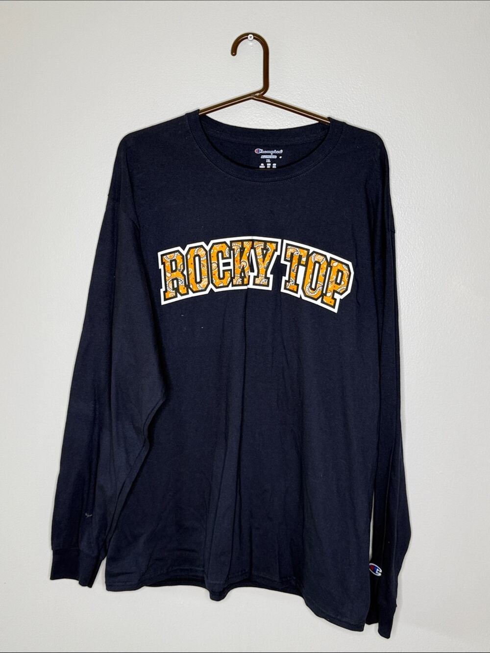 Champion Long-Sleeve Navy Tee with Gold Rocky Top Graphic Size XL